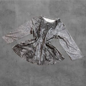 Vintage Nicki Nicole Women's Grey Baroque Print Long Sleeve Shirt